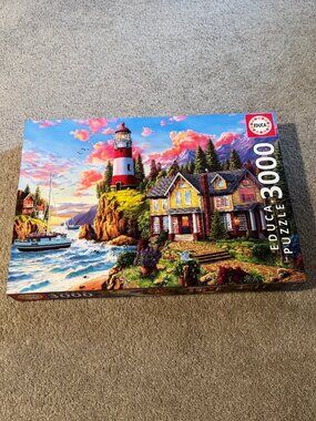 Educa Lighthouse Near the Ocean 3000 Piece Colorful Jigsaw Puzzle Complete